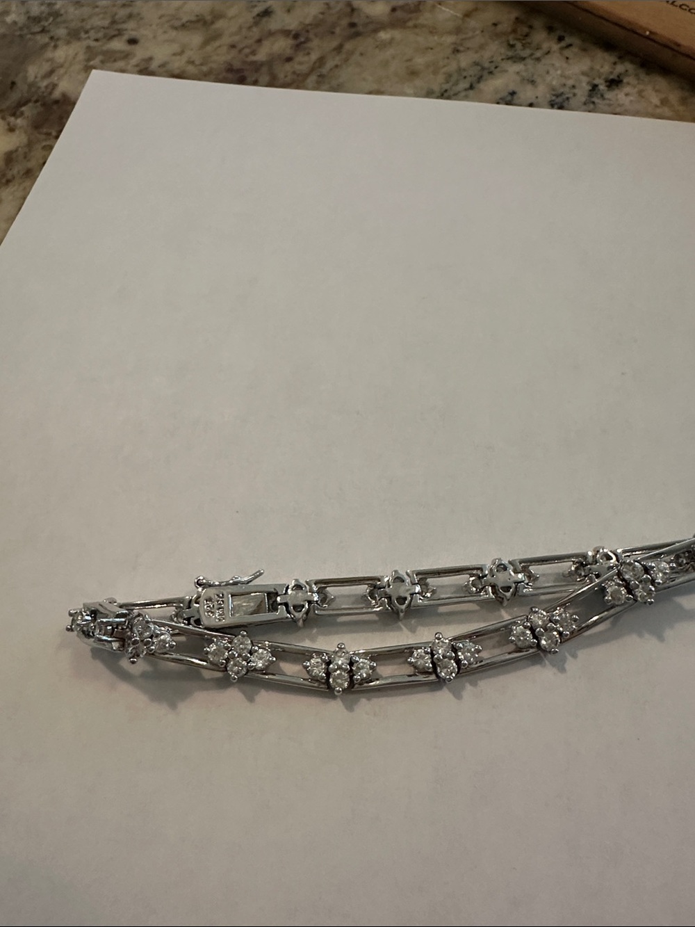 Sterling Silver Floral Crystal Tennis Bracelet - Silver 8” 925